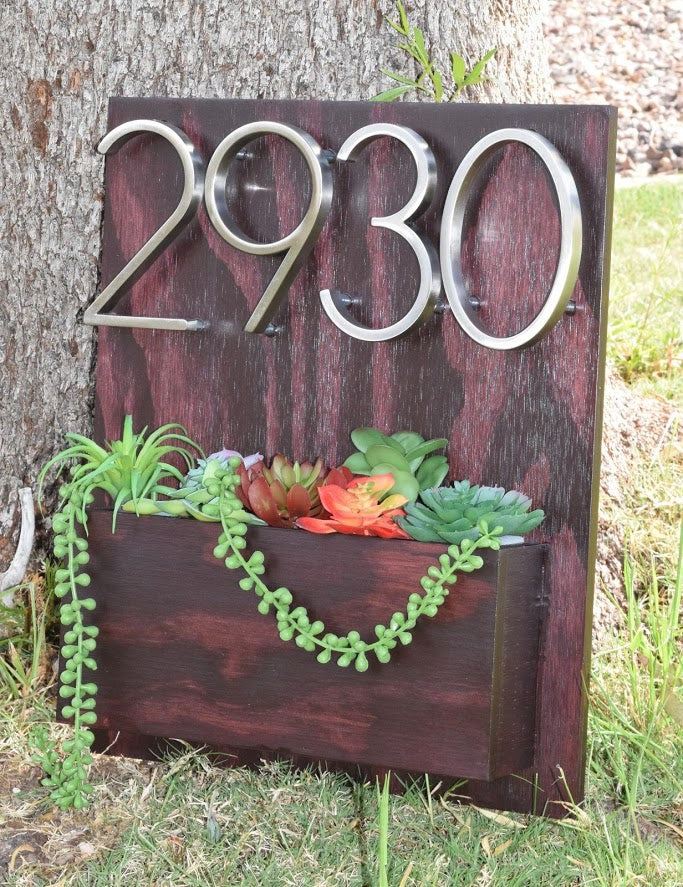 wood house number planter Address Planter