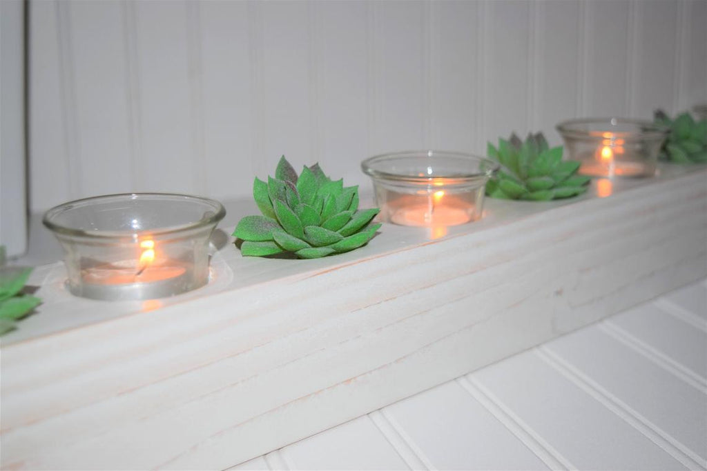 succulents in votive holders Candle and Succulent Centerpiece