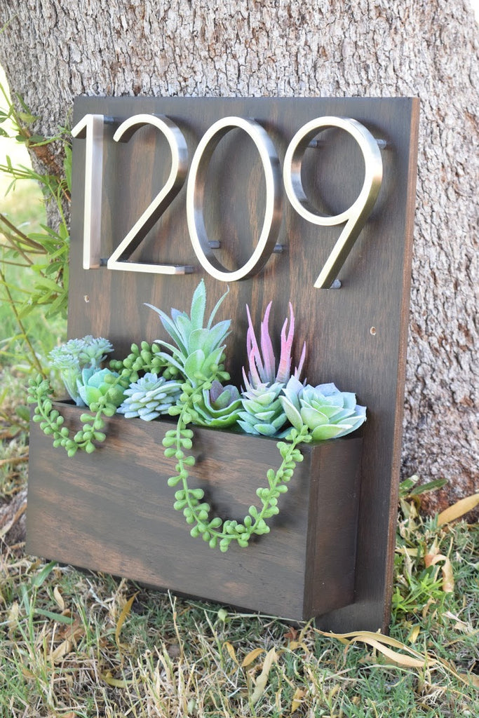 wood house number planter Address Planter