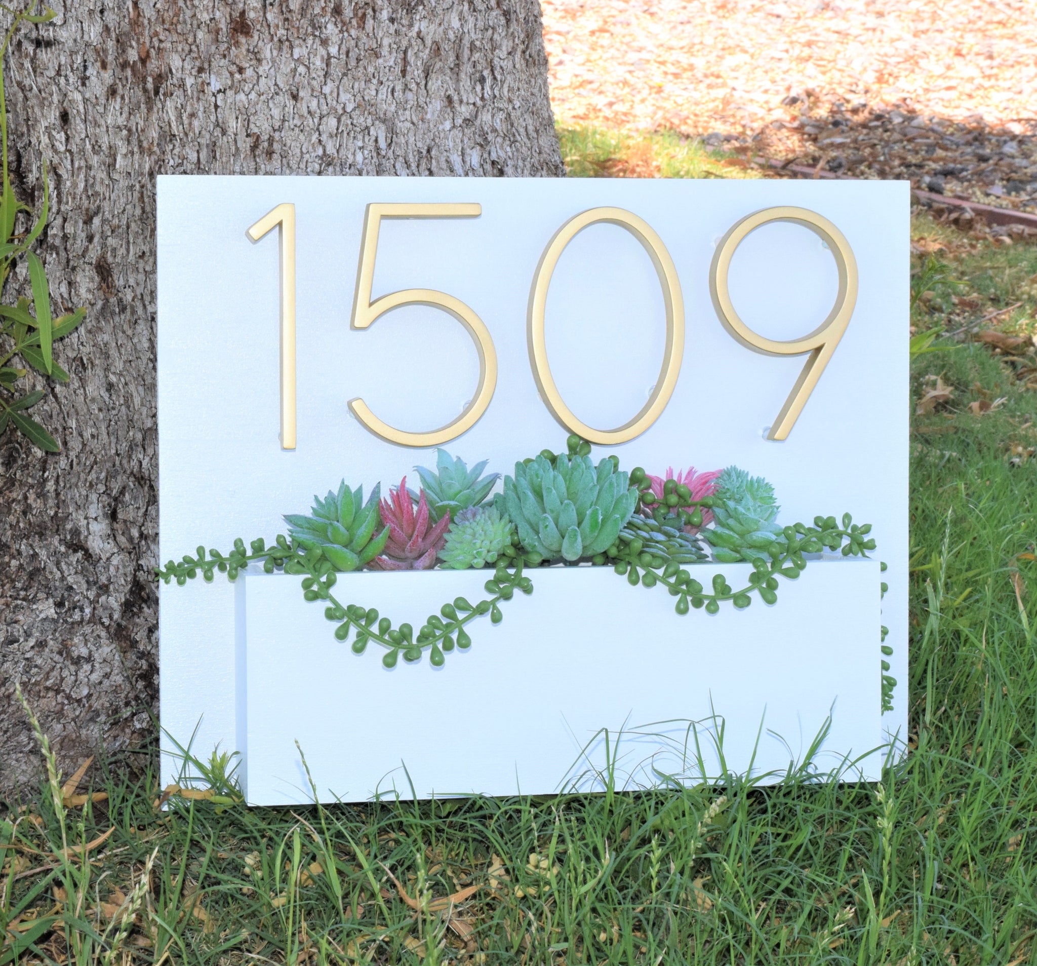 house number signs with planter Address Planter