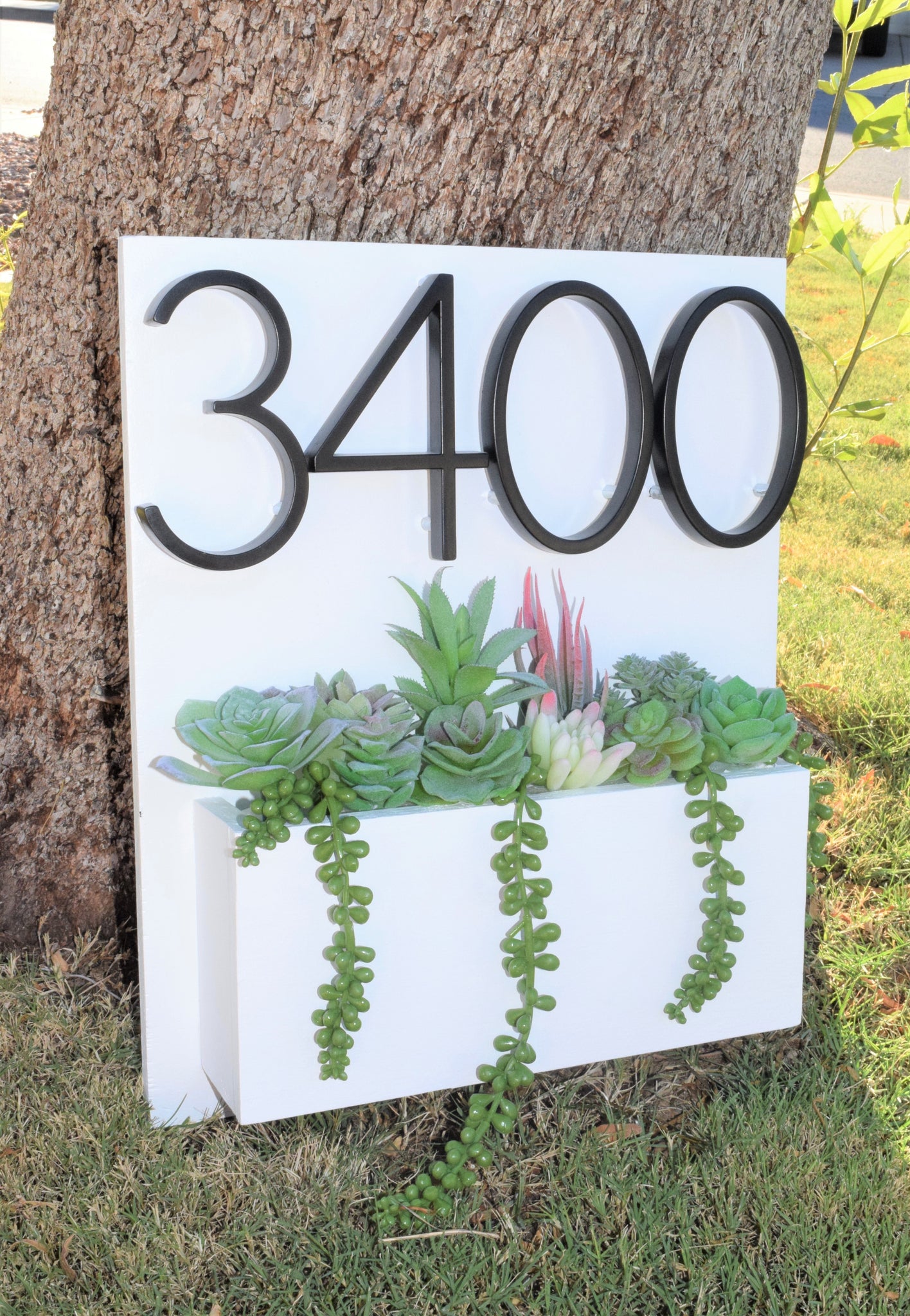 modern house numbers with planter Address Planter