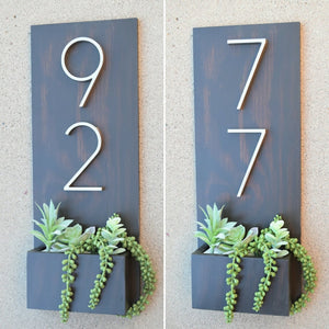 modern house numbers with planter Address Planter