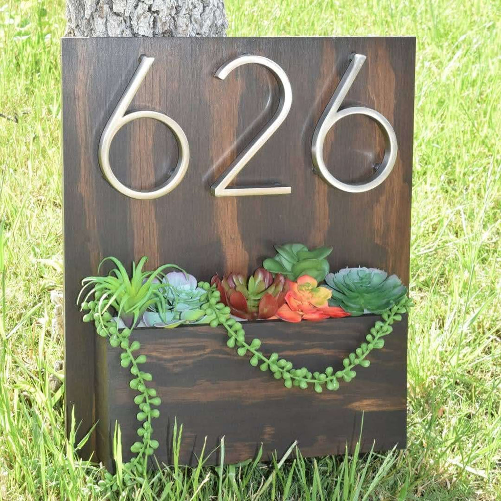 wood planter house number Address Planter