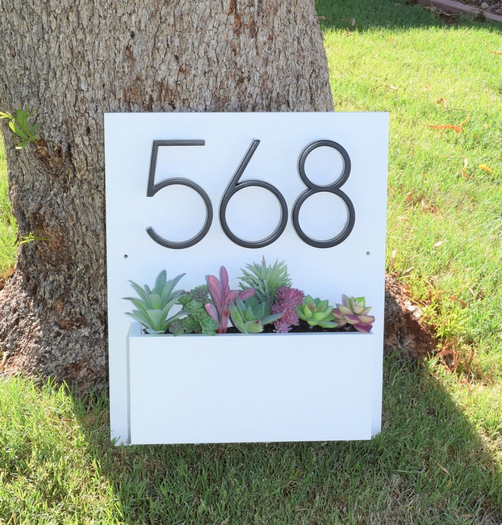 house number plaque with planter Address Planter